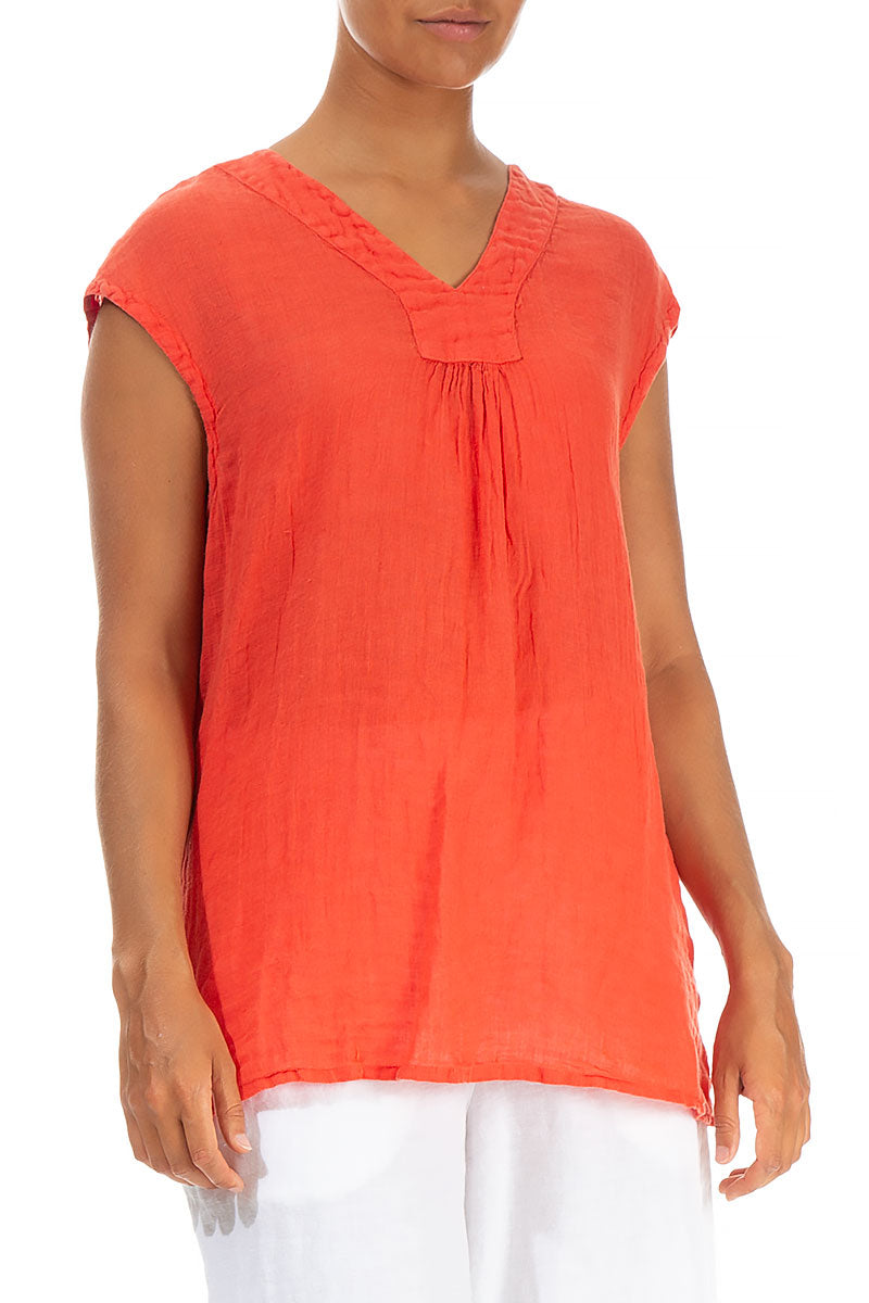 V-Neck Coral Linen Blouse 3