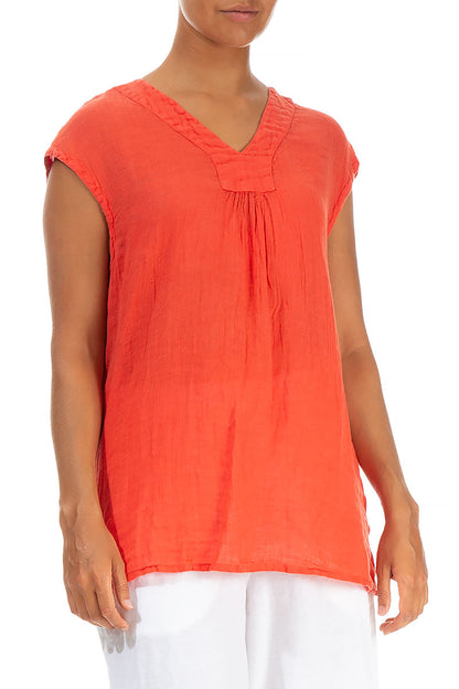 V-Neck Coral Linen Blouse 3