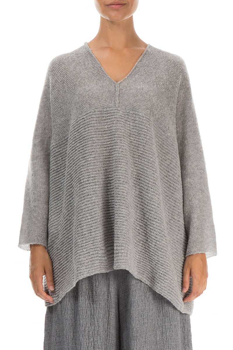 V-Neck Light Grey Wool Sweater 1