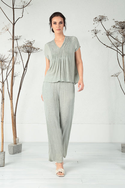 Straight Pistachio Silk Viscose Trousers 5
