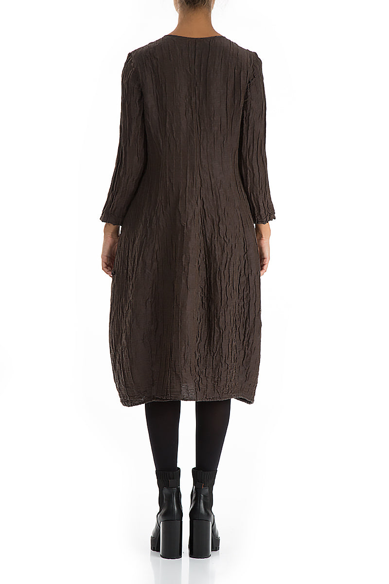 V-Neck Crinkled Ash Silk Linen Dress 2