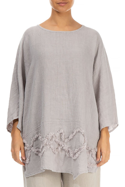 Wavy Line Decorated Grey Linen Tunic 1