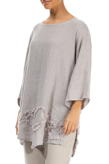 Wavy Line Decorated Grey Linen Tunic 3