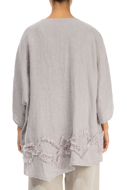 Wavy Line Decorated Grey Linen Tunic 2