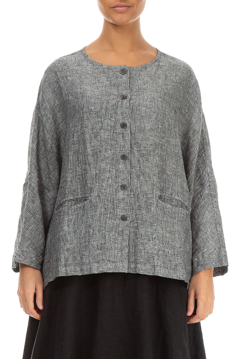 Grey Mélange Linen Jacket Blouse 1