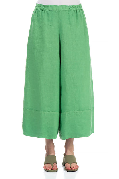 Wide Leg Cuffs Spring Green Linen Culottes 1