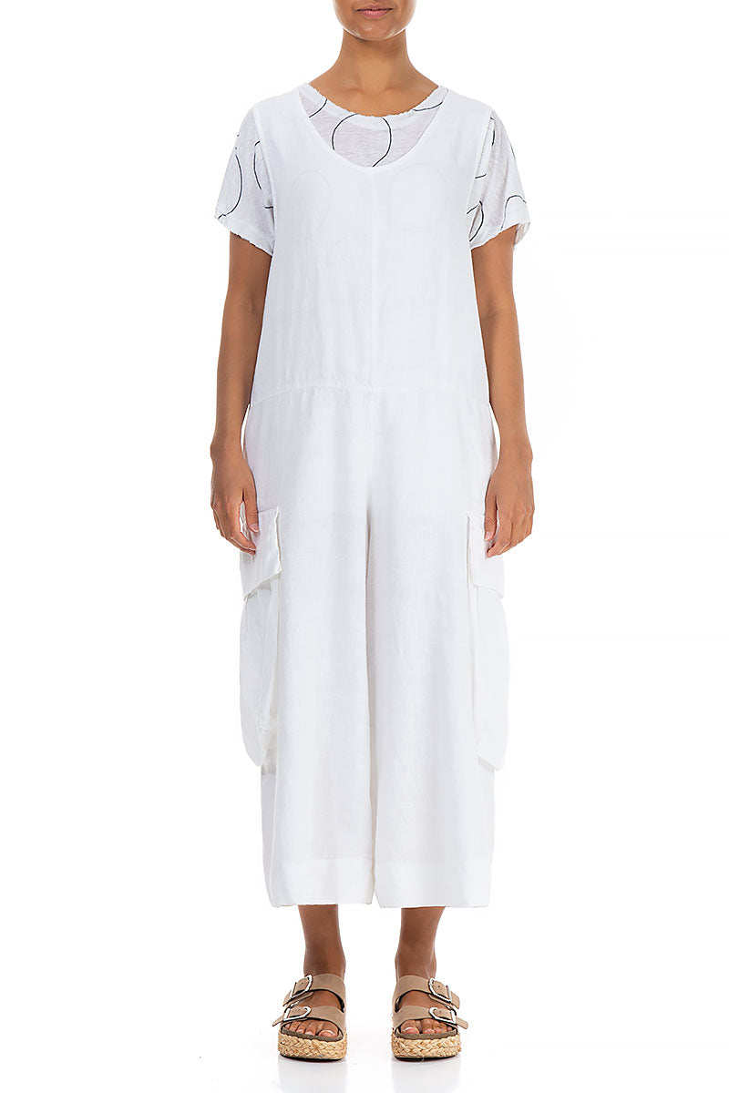 Wide Loose White Linen Jumpsuit 1