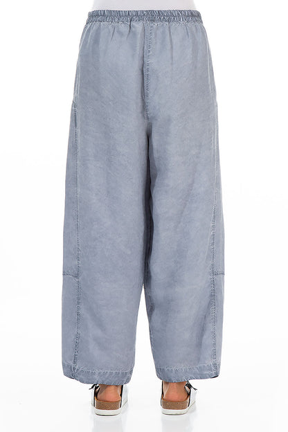 Wide Washed Effect Denim Silk Linen Trousers 2