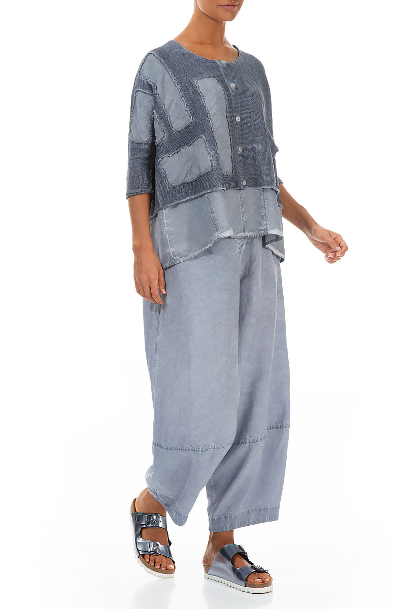Wide Washed Effect Denim Silk Linen Trousers 4