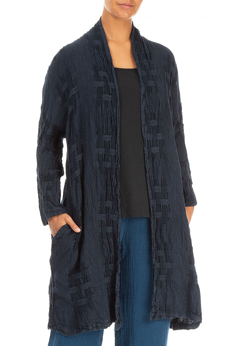 Woven Texture Dark Navy Linen Jacket 3