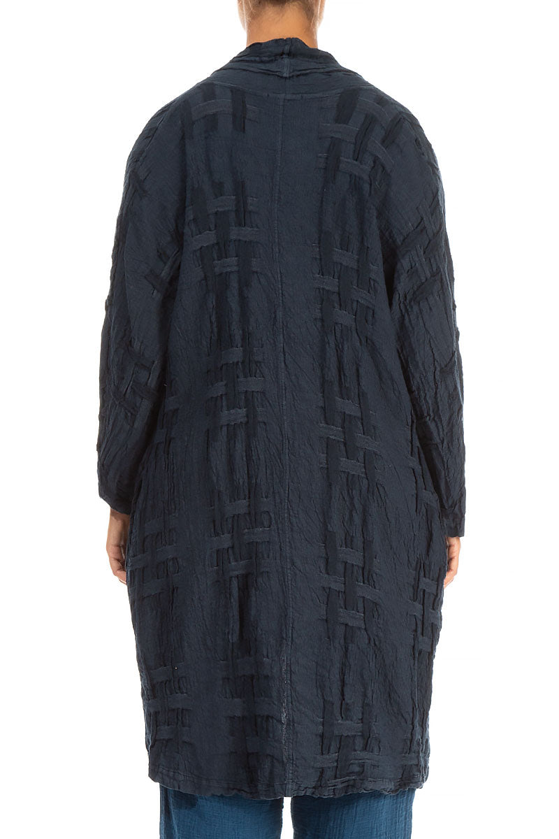 Woven Texture Dark Navy Linen Jacket 2
