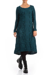 Two Pockets Woven Texture Dark Teal Linen Dress 3