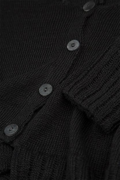 Ribbed Hem Black Linen Cardigan 5